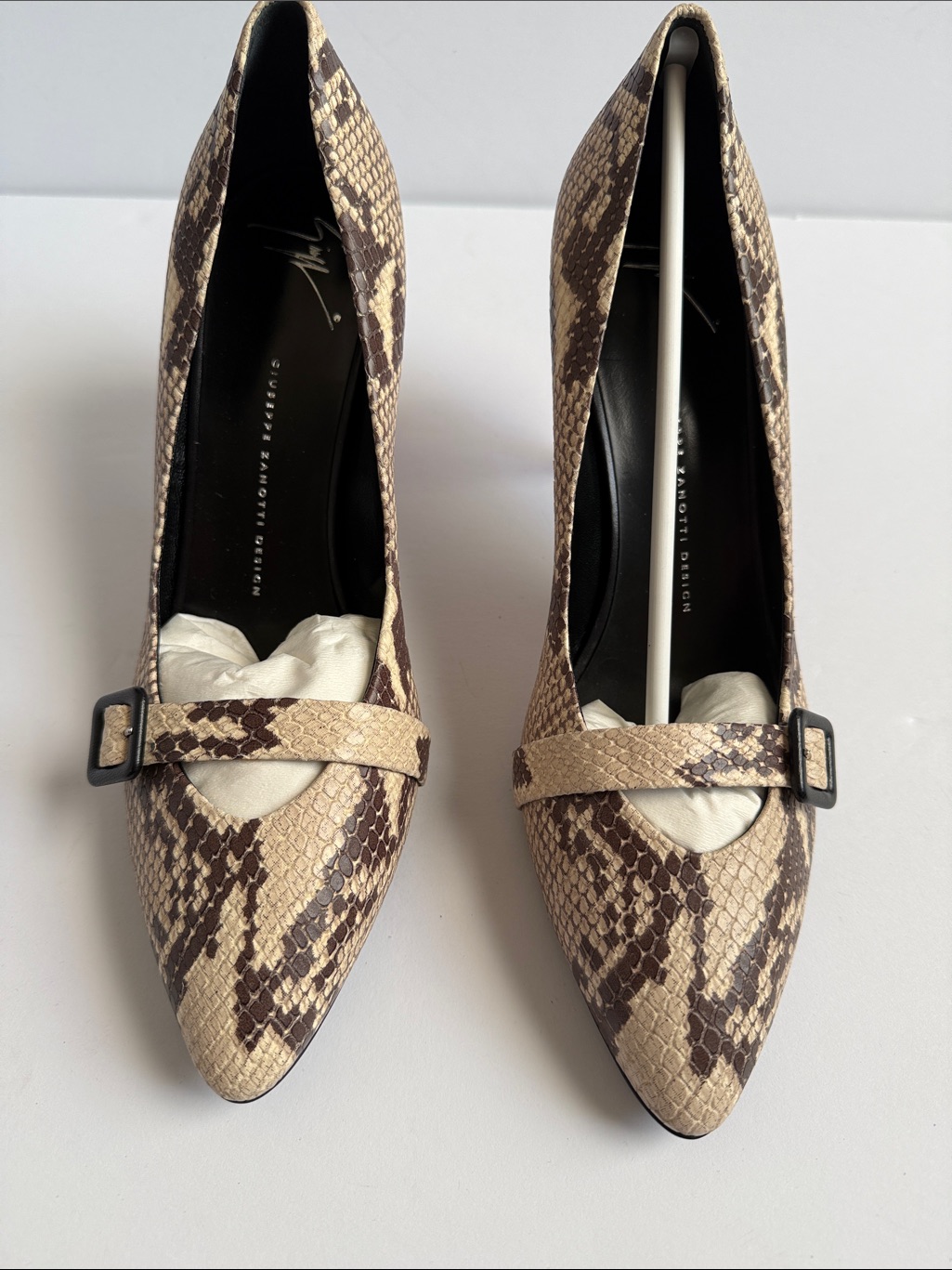 Giuseppe Zanotti Design Beige & Brown Snake-Print Pumps With Red Heel